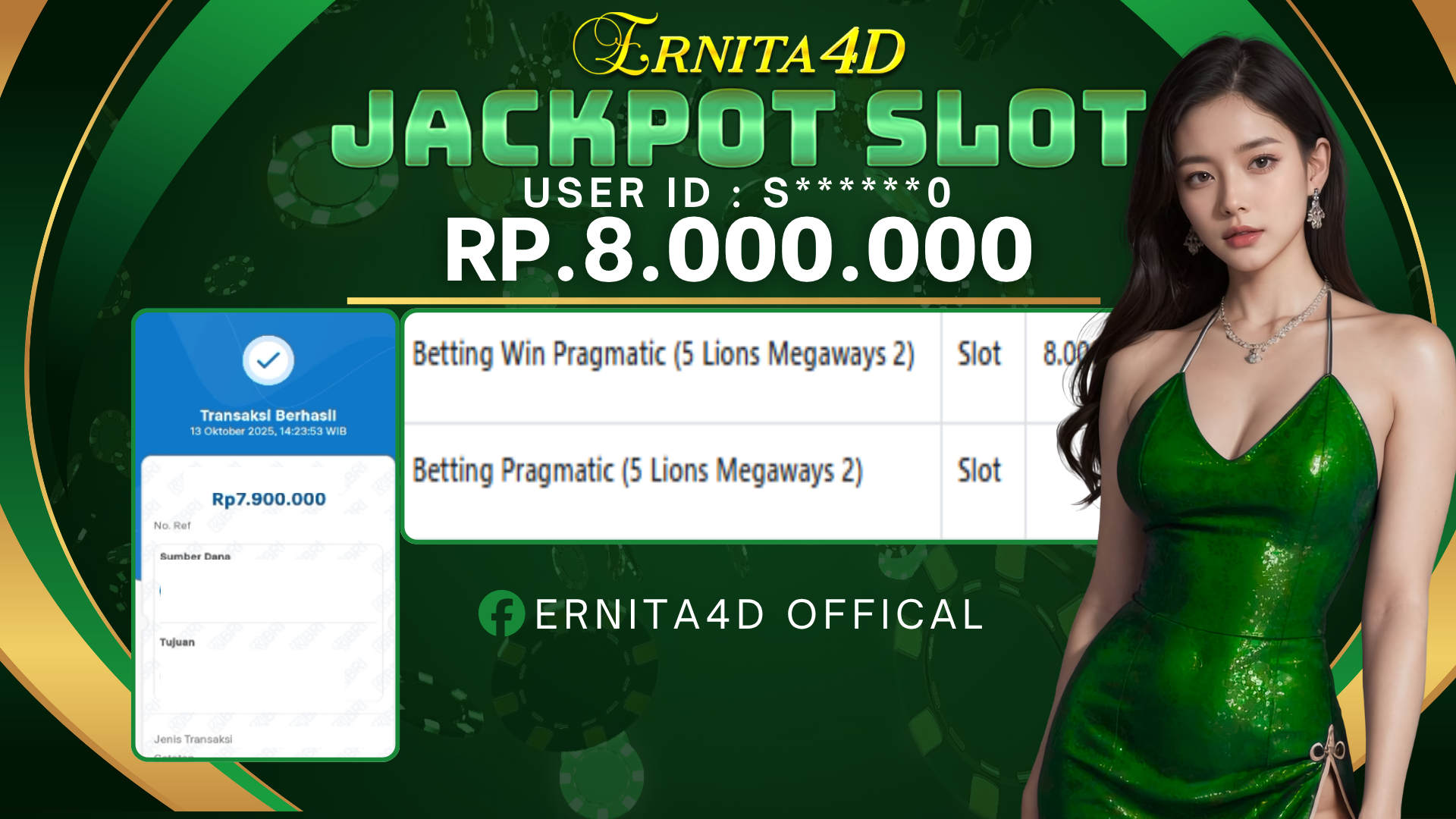 ERNITA4D JACKPOT DI SLOT 5 LION MEGAWAYS Rp. 8.000.000 , LUNAS