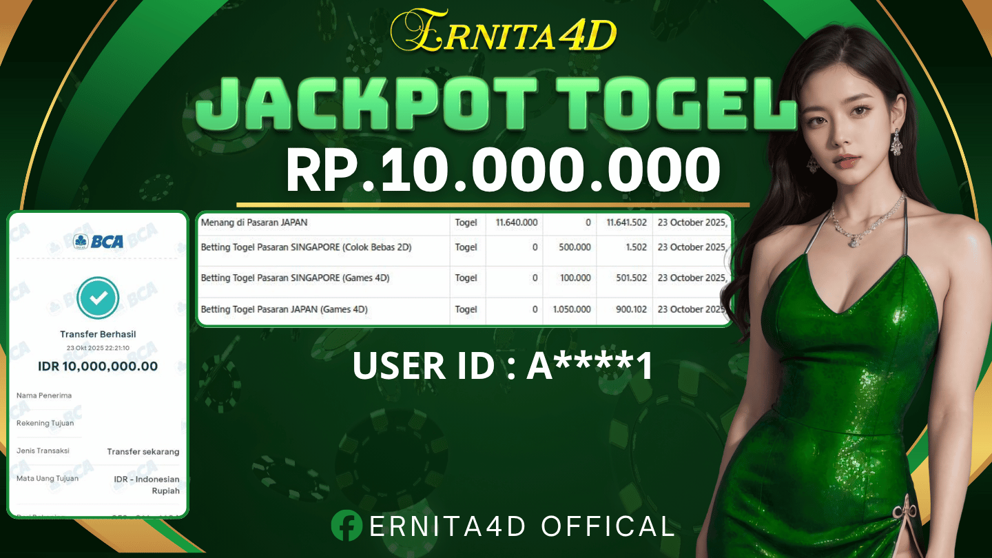 ERNITA4D JACKPOT DI TOGEL JAPAN POOLS Rp. 10.000.000 , LUNAS