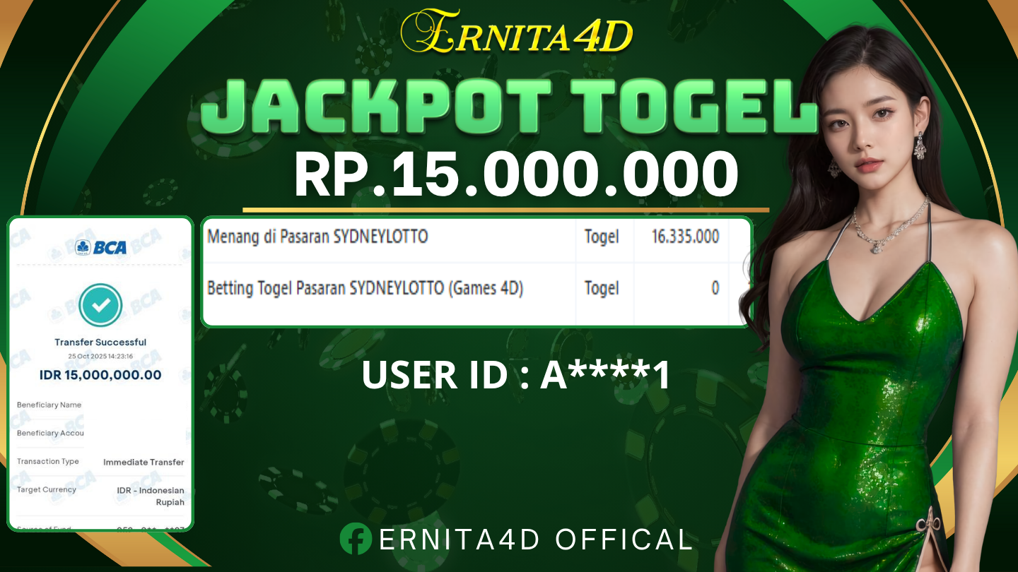 ERNITA4D JACKPOT DI TOGEL SYDNEYLOTTO Rp. 15.000.000 , LUNAS