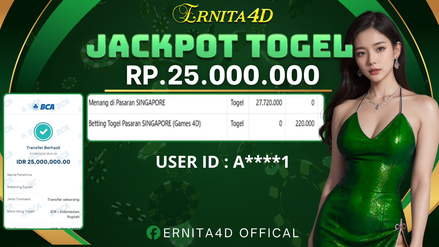 ERNITA4D JACKPOT DI TOGEL SINGAPORE POOLS Rp. 25.000.000 , LUNAS