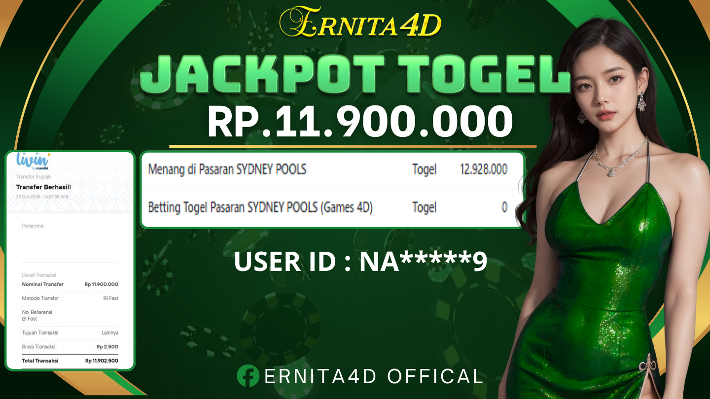 ERNITA4D JACKPOT DI TOGEL SYDNEY POOLS Rp. 11.900.000 , LUNAS
